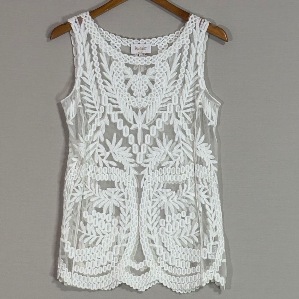 Laundry by Shelli Segal White Lace Sleeveless Top XS Boho Romantic